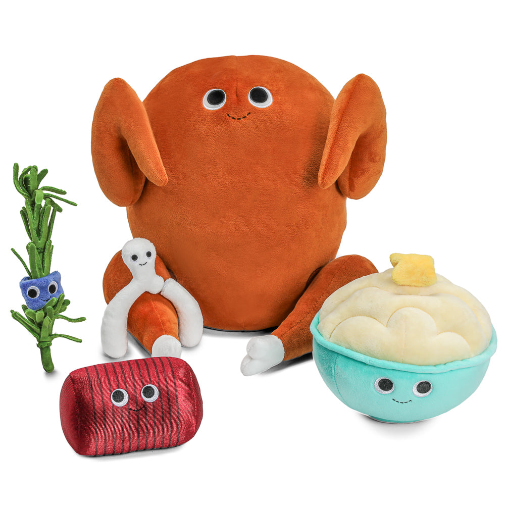 Yummy World Terry the Turkey plush toy with interactive food accessories, perfect for Thanksgiving-themed play.